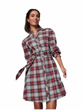 UNTUCKit Harrison Red Plaid Belted Button Down Shirt Dress